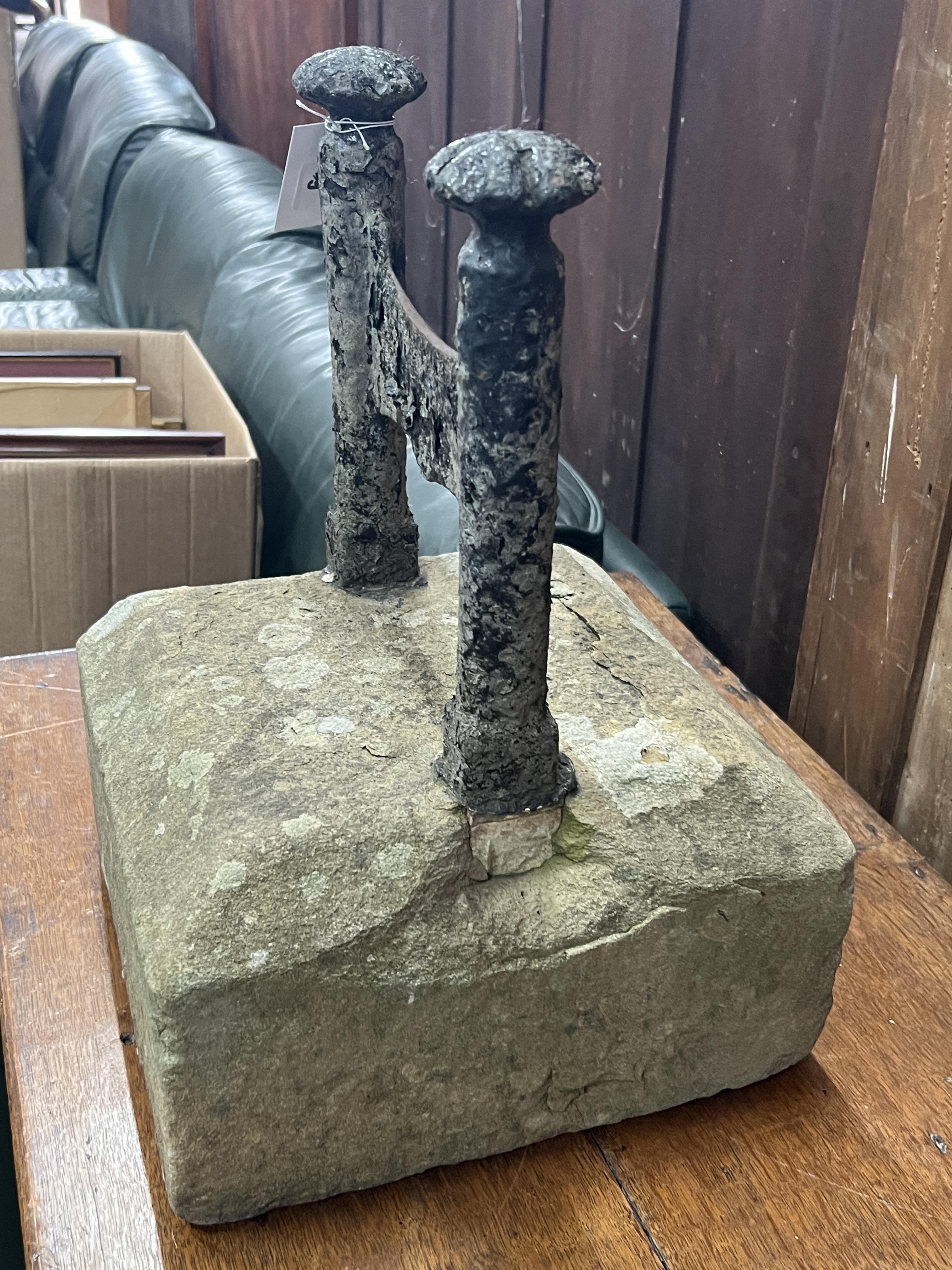 A Victorian cast iron bootscraper, width 30cm, depth 30cm, height 41cm